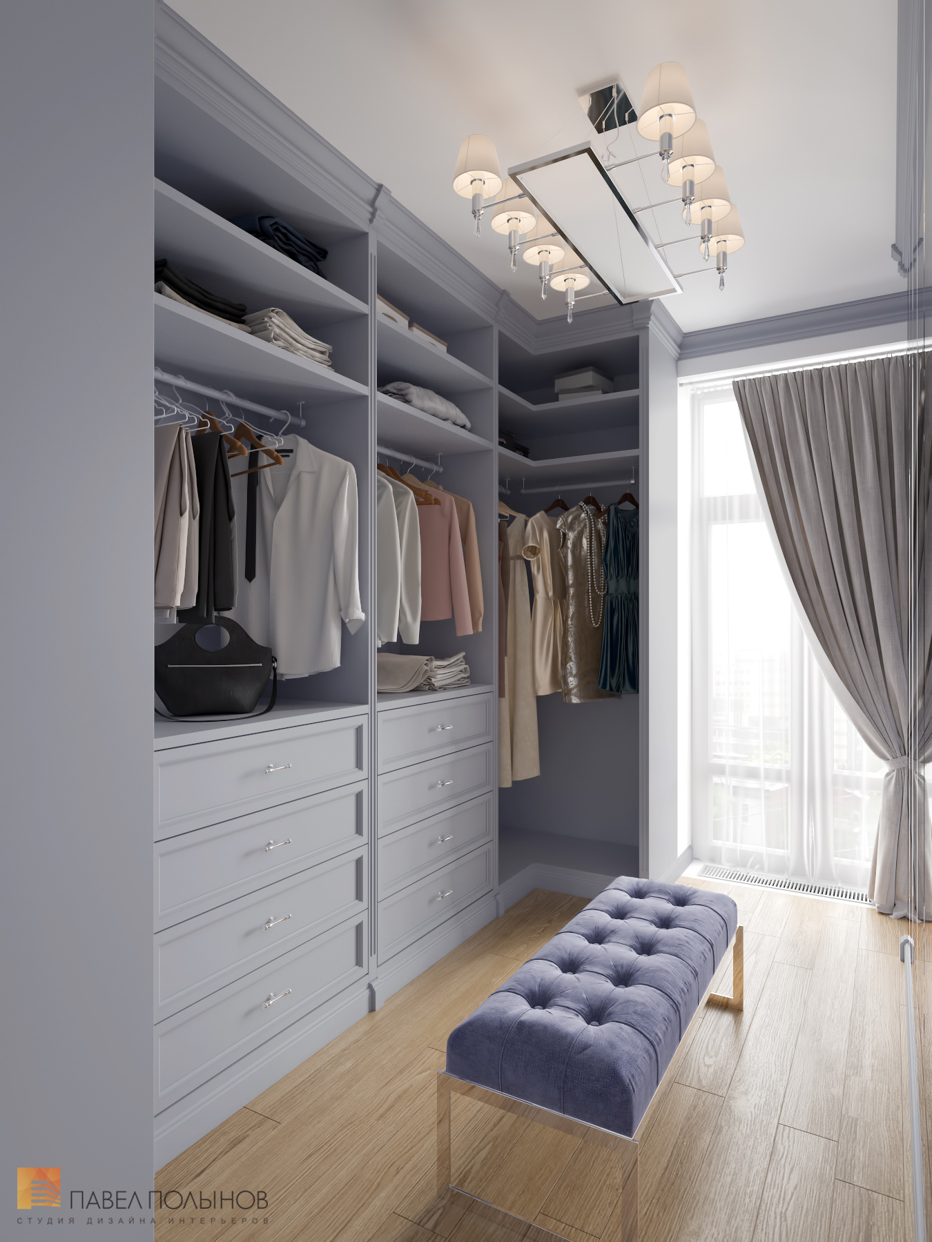 Фото гардеробная комната из проекта «Интерьер квартиры в стиле неоклассики, ЖК «Парадный квартал», 190 кв.м.»