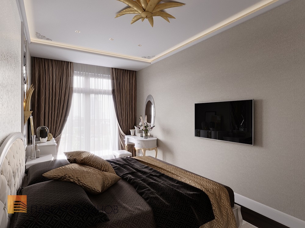 Фото дизайн спальни из проекта «Дизайн трехкомнатной квартиры в классическом стиле, ЖК Аристократ, 78 кв.м.»