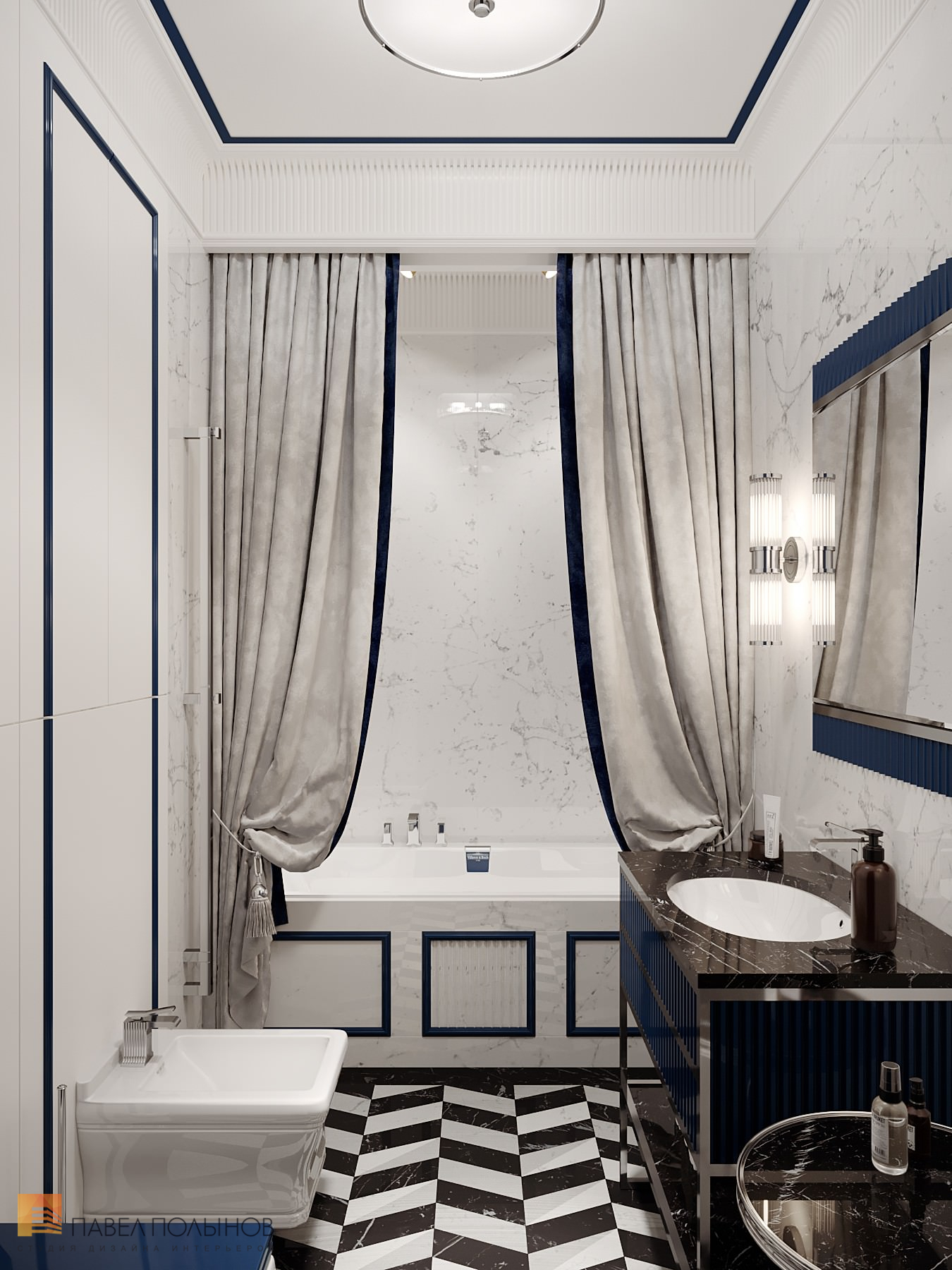 Фото ванная комната из проекта «Интерьер квартиры в стиле английской классики, ЖК «Патриот», 124 кв.м.»