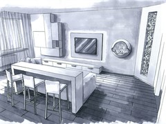 Эскиз интерьера кухни-гостиной