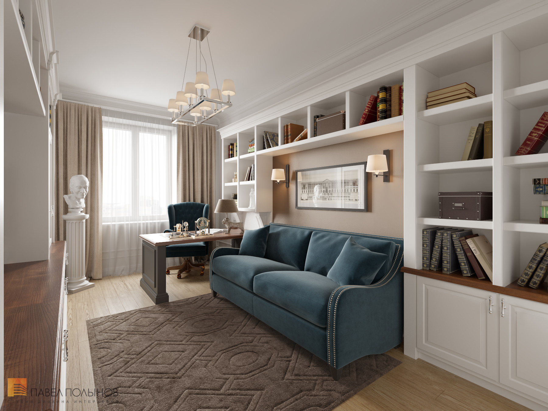 Фото дизайн кабинета из проекта «Интерьер квартиры в стиле неоклассики, ЖК «Парадный квартал», 190 кв.м.»