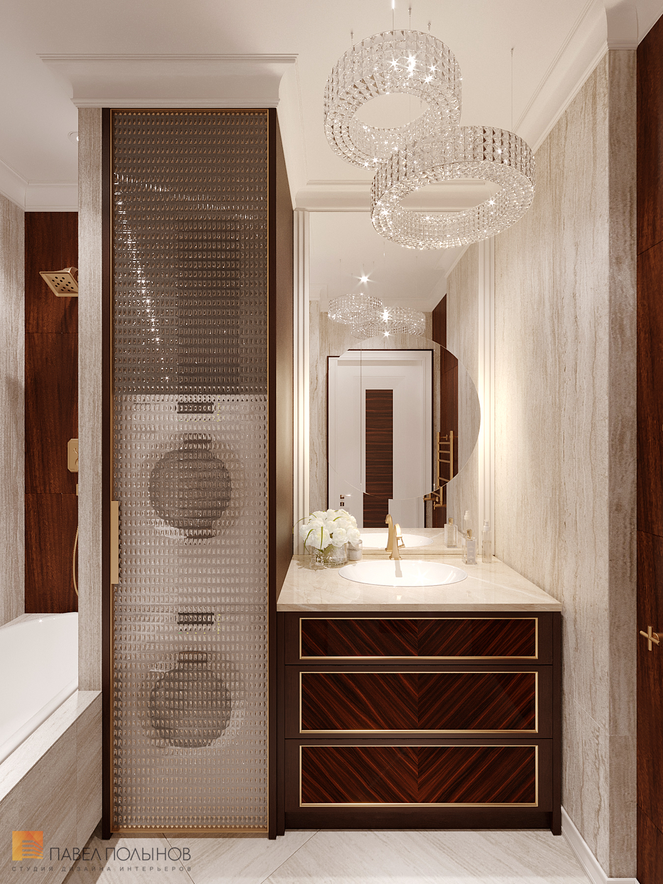 Фото интерьер ванной комнаты из проекта «Интерьер квартиры в стиле неоклассики с элементами ар-деко, ЖК «Rich Art Club», 75 кв.м.»