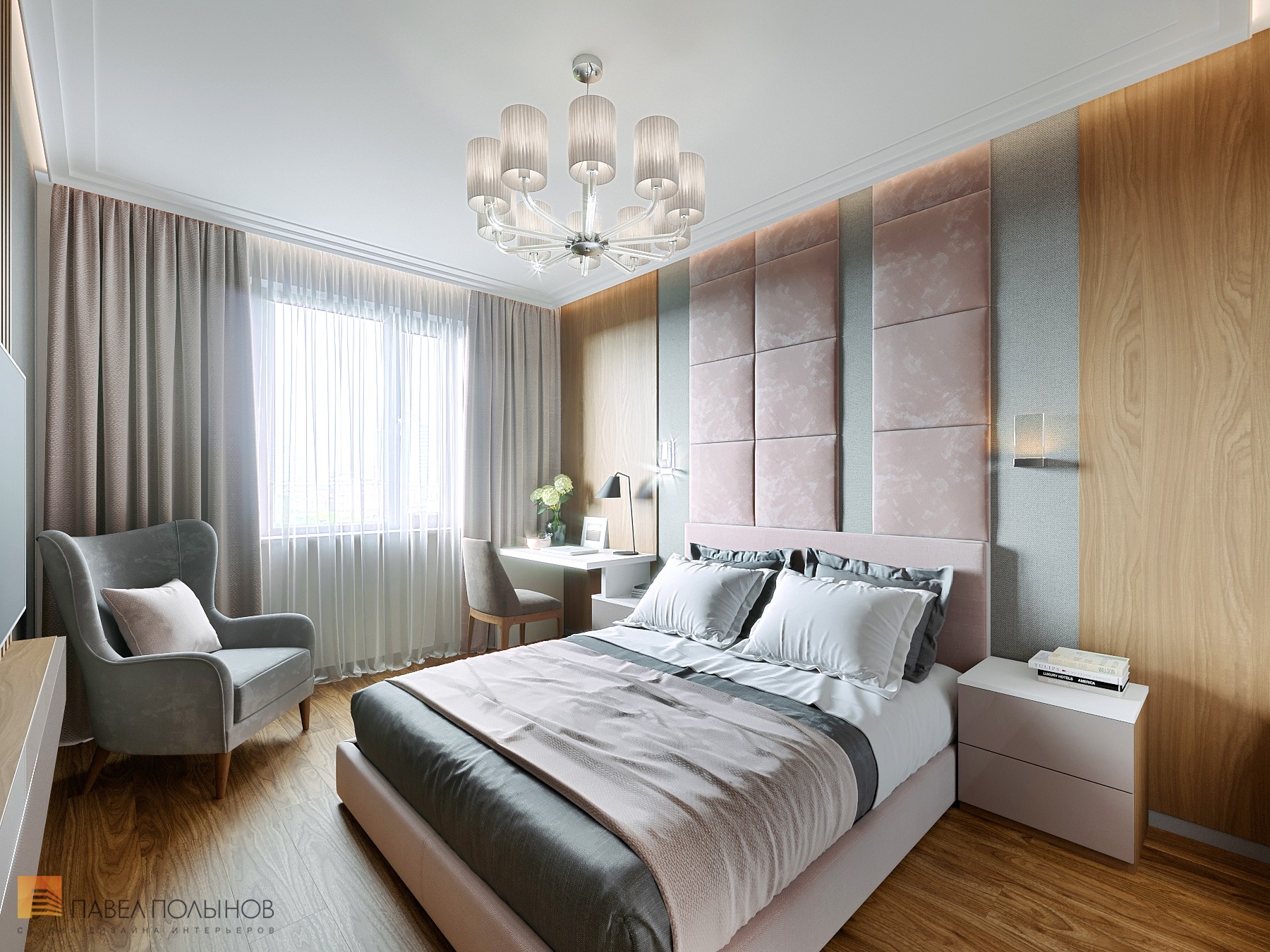 Фото спальня из проекта «Интерьер квартиры с современном стиле с элементами скандинавского, ЖК «Skandi Klubb», 77 кв.м.»