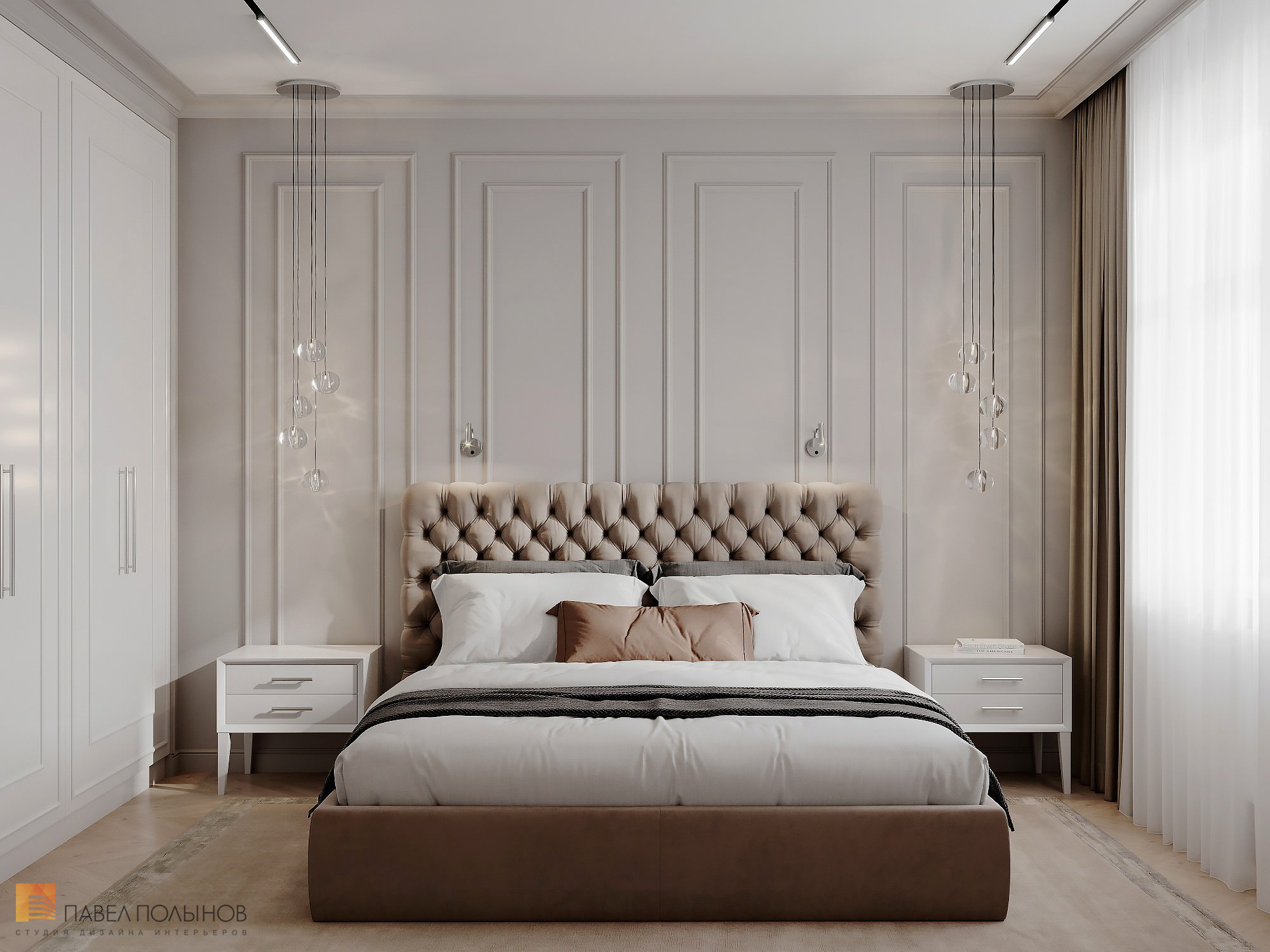 Фото дизайн спальни из проекта «Квартира в стиле неоклассики, ЖК «Алые Паруса», 124 кв.м.»
