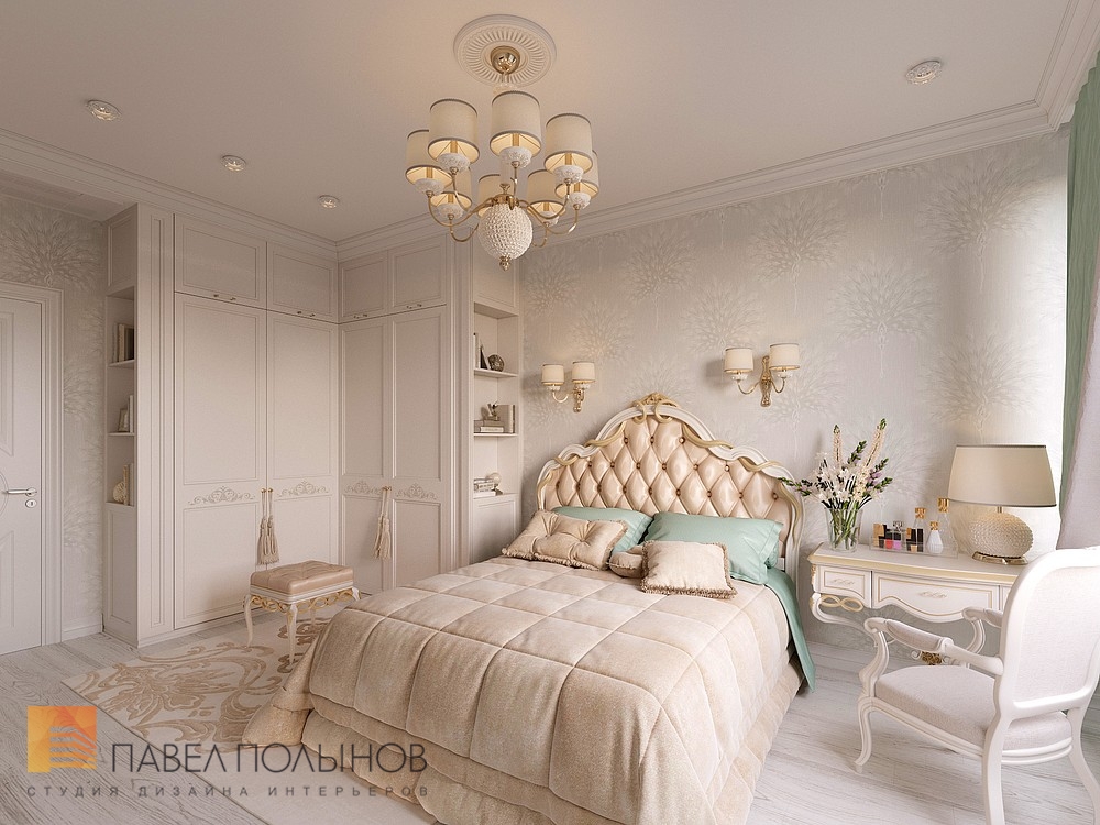 Фото дизайн спальни из проекта «Дизайн трехкомнатной квартиры 100 кв.м. в стиле неоклассики, ЖК «Смольный парк»»