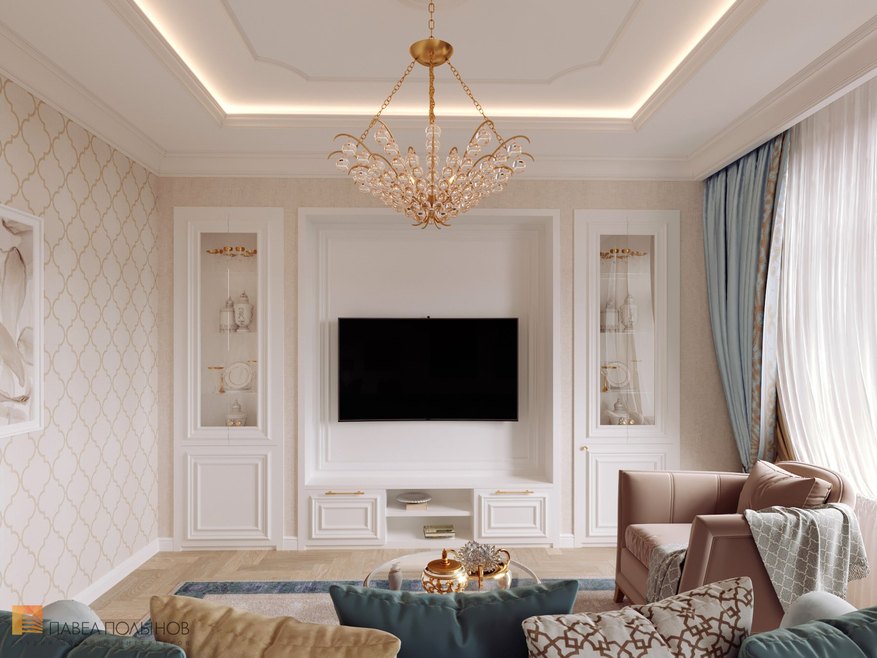 Фото интерьер гостиной из проекта «Квартира в классическом стиле в ЖК «Русский дом», 144 кв.м.»