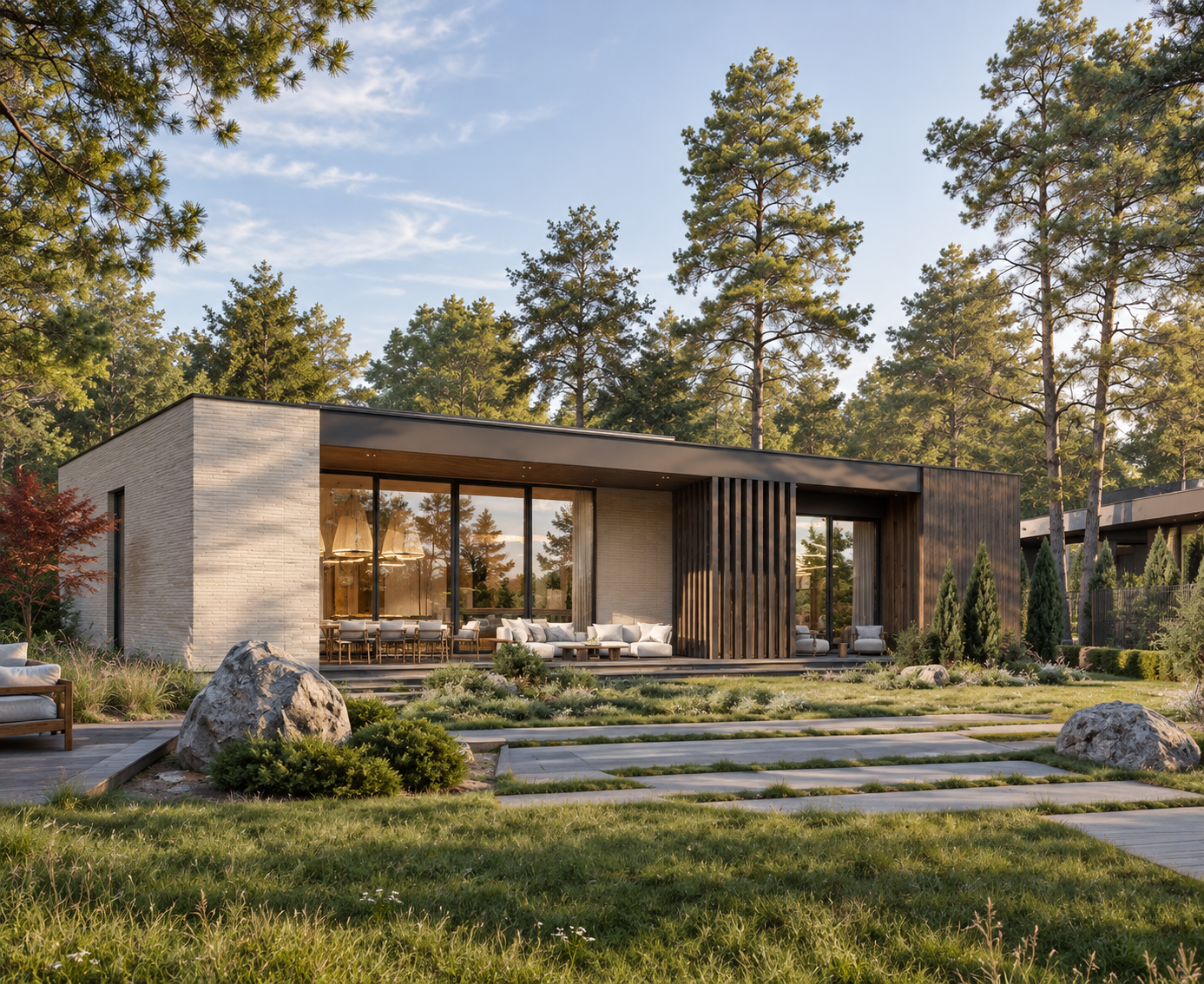 Дом Forest Village с панорамными окнами и крытой террасой