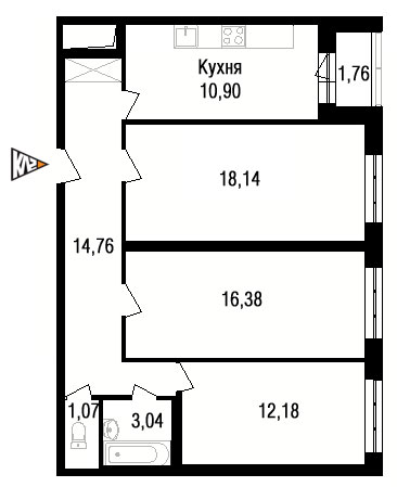 Планировка 3 комнатной квартиры ЖК Gusi-Лебеди