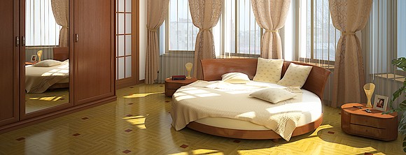 Дизайн интерьера спальни неправильной формы