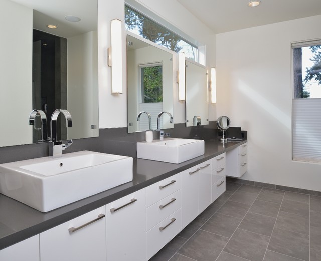 Союз білого та сірого кольорів в інтер'єрі ванної кімнати